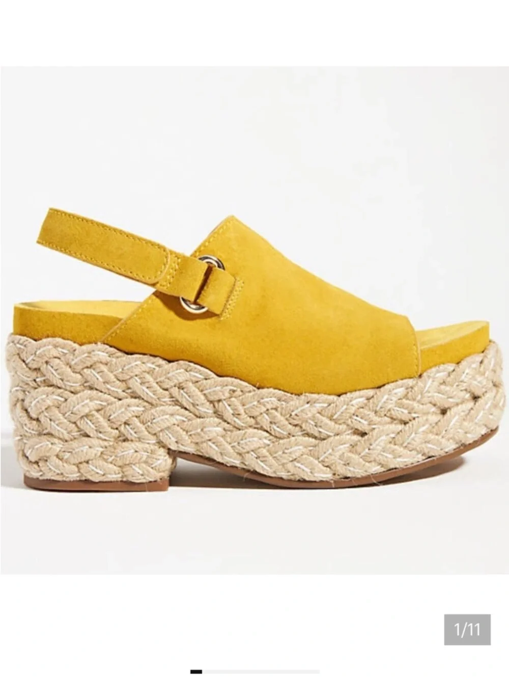 Anthro Kelsi Dagger Brooklyn Keys Yellow Suede Platform Espadrille Sandal Sz 11